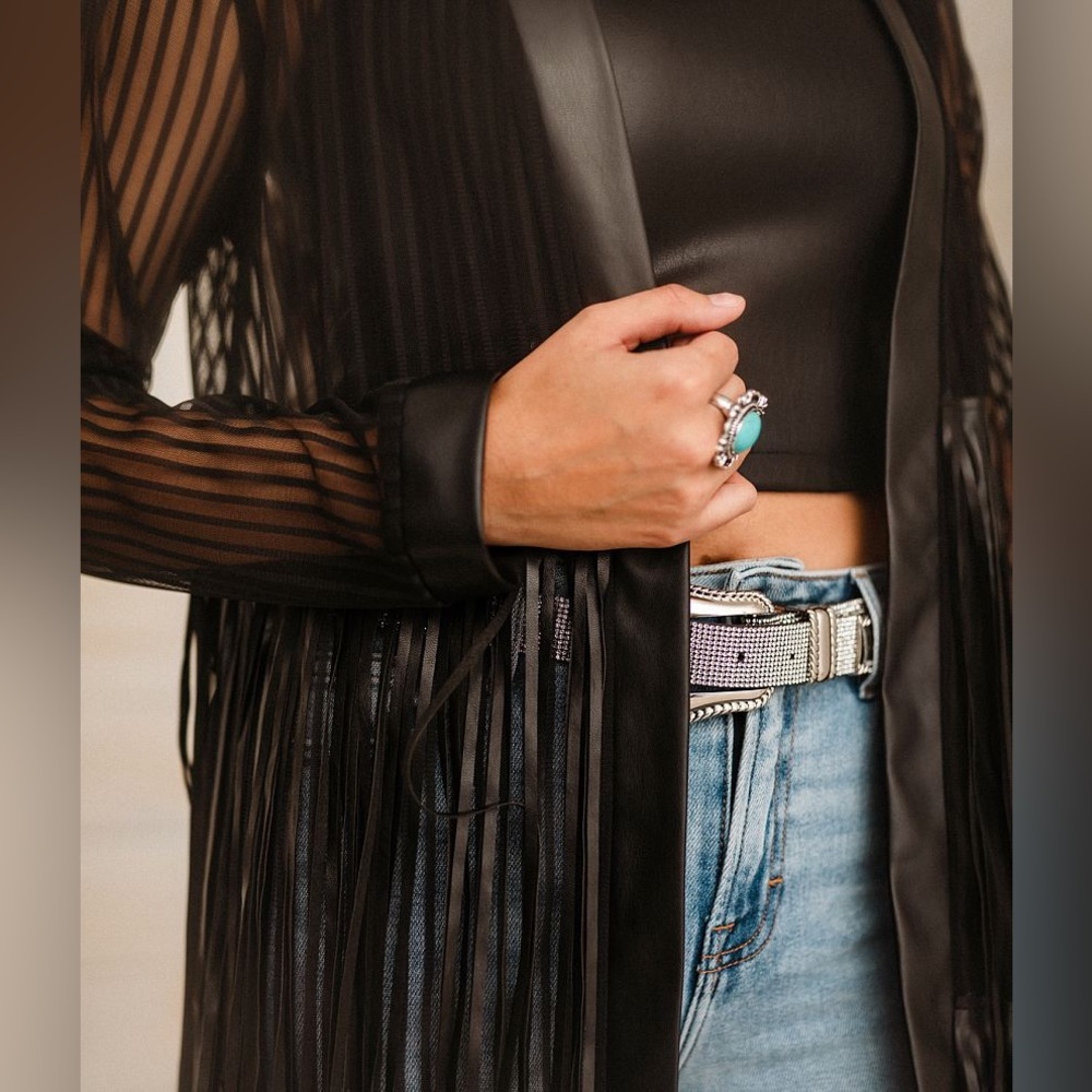 STERLING & STITCH $90 FRINGE MESH KIMONO DUSTER